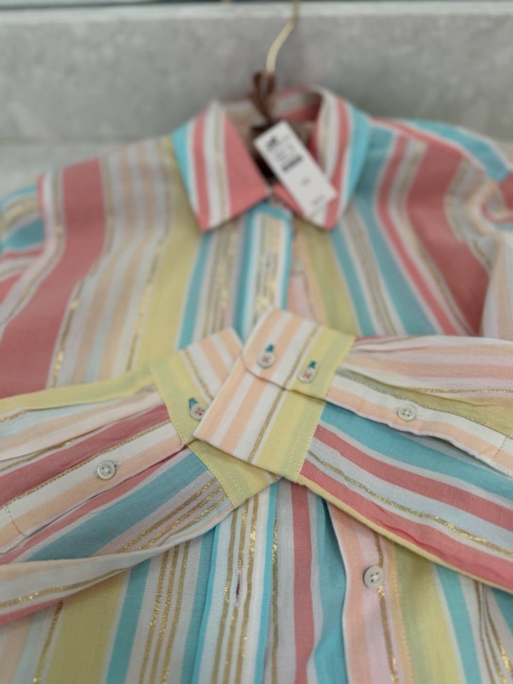 Talbot striped blouse with/gold metallic threads